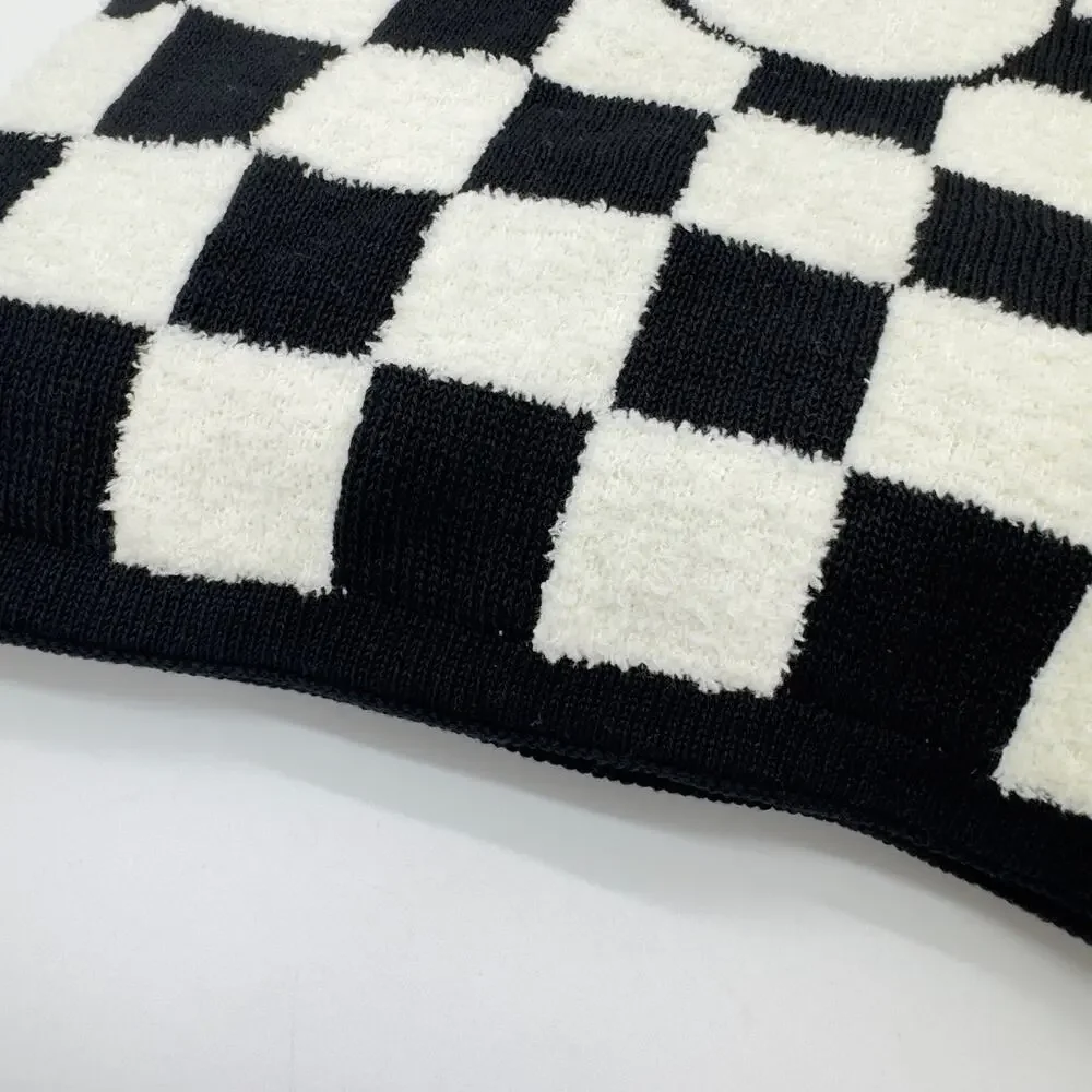 Spooky Night Checkerboard Ghost Throw Blanket Halloween Black Off White NEW